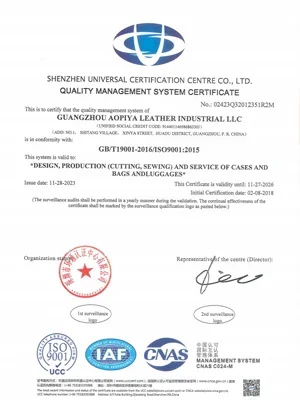 ISO 9001 quality management system certificate