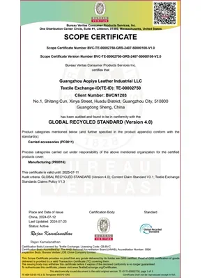 Global Recycled Standard (GRS) scope certificate